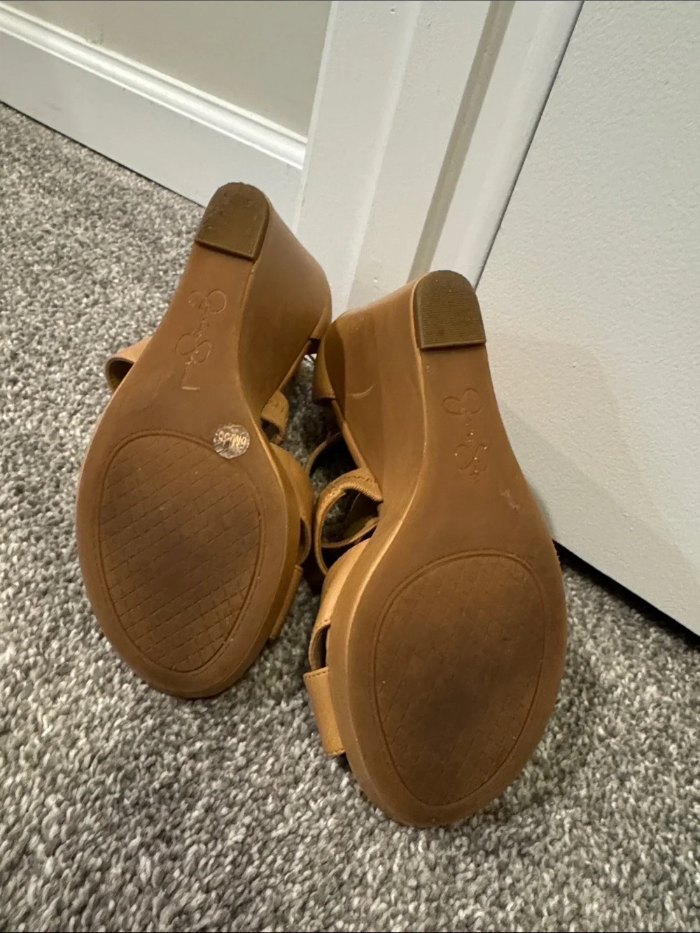 Jessica Simpson Tan Crisscross Wedge Sandals